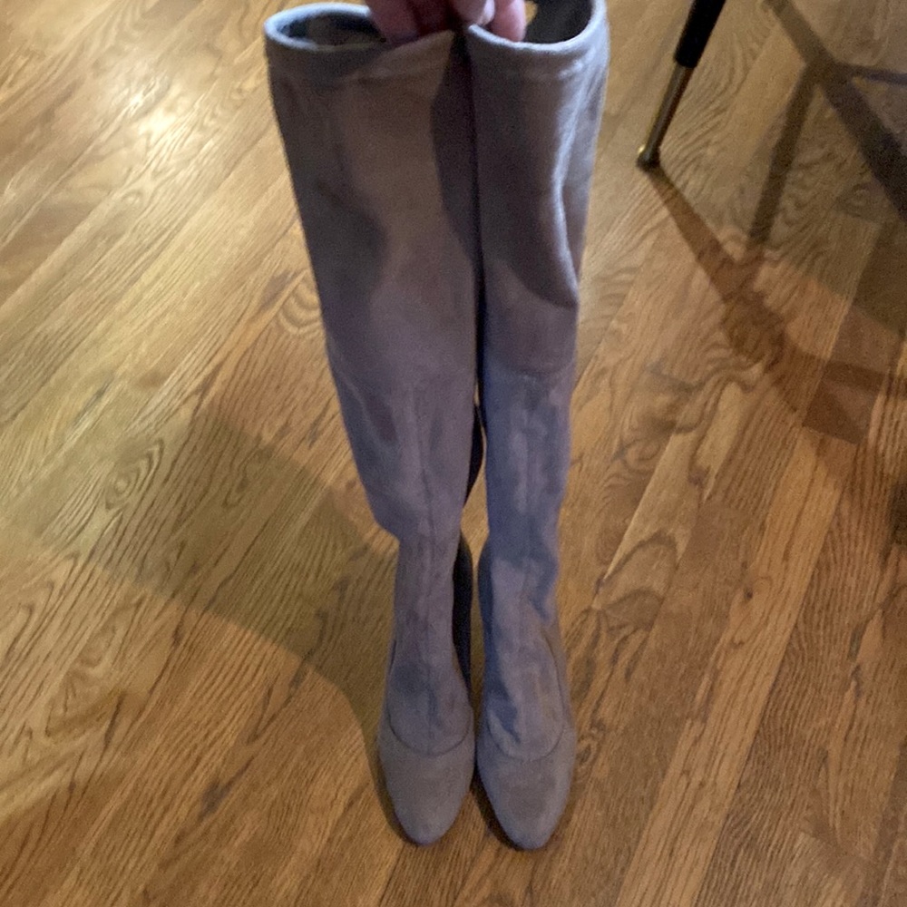 Full over the knee boot- tan/grey suede like material